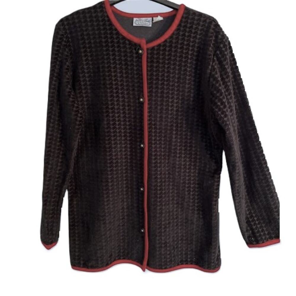 Villager Top Womens Size M Black Button Front Red Trim Long Sleeve Vintage Y2K